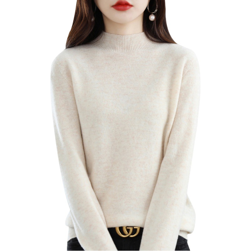 Suéter de lana estilo corto con cuello medio alto, novedad de invierno 2022, suéter ajustado y cálido para mujer, moderno y versátil