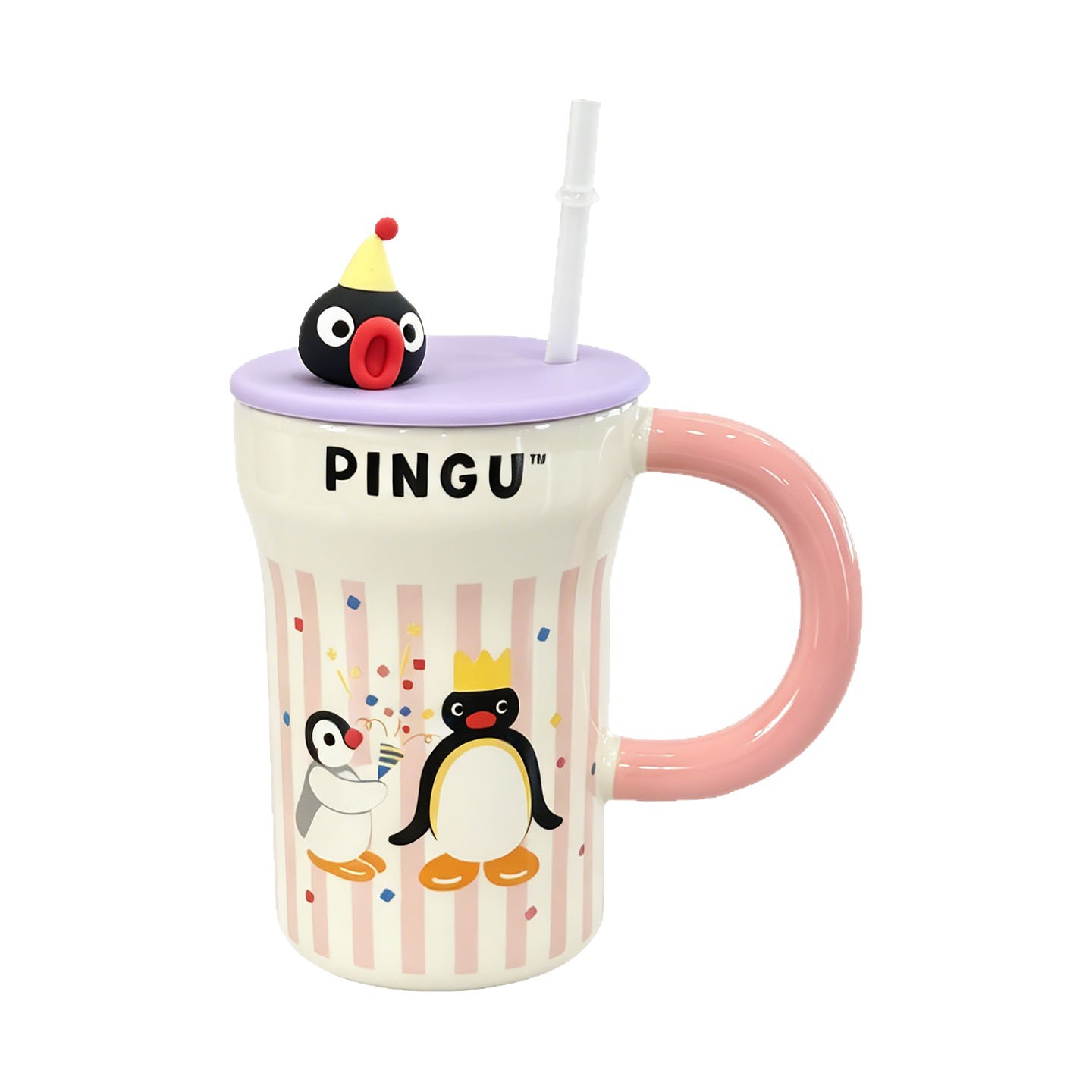 Tao Dian Pingu familia de pingüinos de dibujos animados lindos tazas de paja para parejas en el hogar tazas de agua de gran capacidad