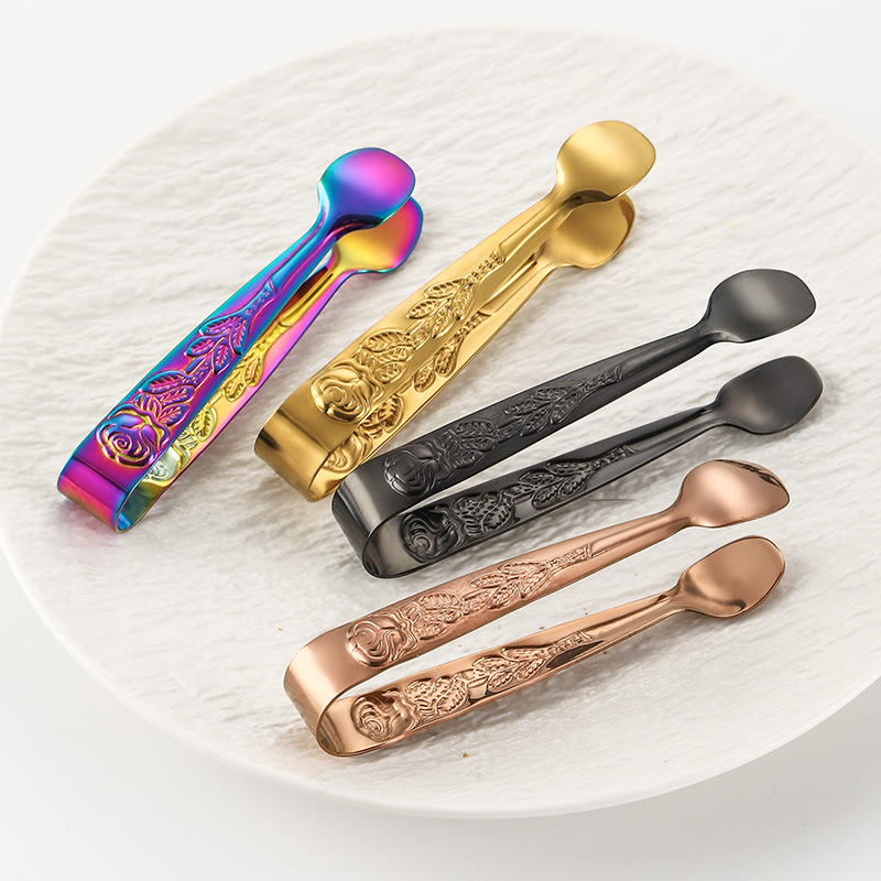 Cruz-frontera 304 de acero inoxidable Rosa patrón de azúcar clip en stock engrosada mini clip de alimentos bar clip de hielo