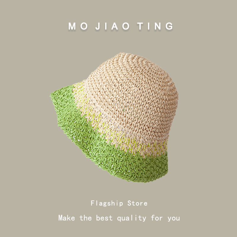 sombrero de paja de verano para mujeres vacaciones de playa transpirables no sofocantes balde de paja de color sombrero solar