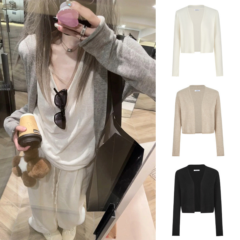 Queen of Magical Southeast Asian Gray Knitted Cardigan Early Autumn Small Outwear Women's Lazy Thin Waistoutwear 62602