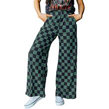 C 64707 Checkered 3D Print Casual Pants ��P��ӡ���Lѝ