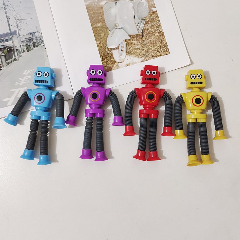 Robot luminoso explosivo transfronterizo, tubo estirable, tubo estirable, ventosa, tubo telescópico, puesto de juguetes de descompresión para niños