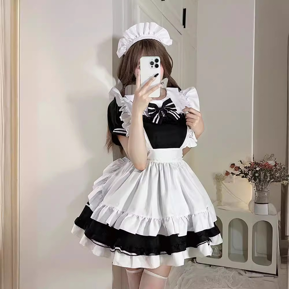 Original Japanese Maid Costume Black and White Imp Lolita Soft Sister Uniform Little Chef Cosplay Costume