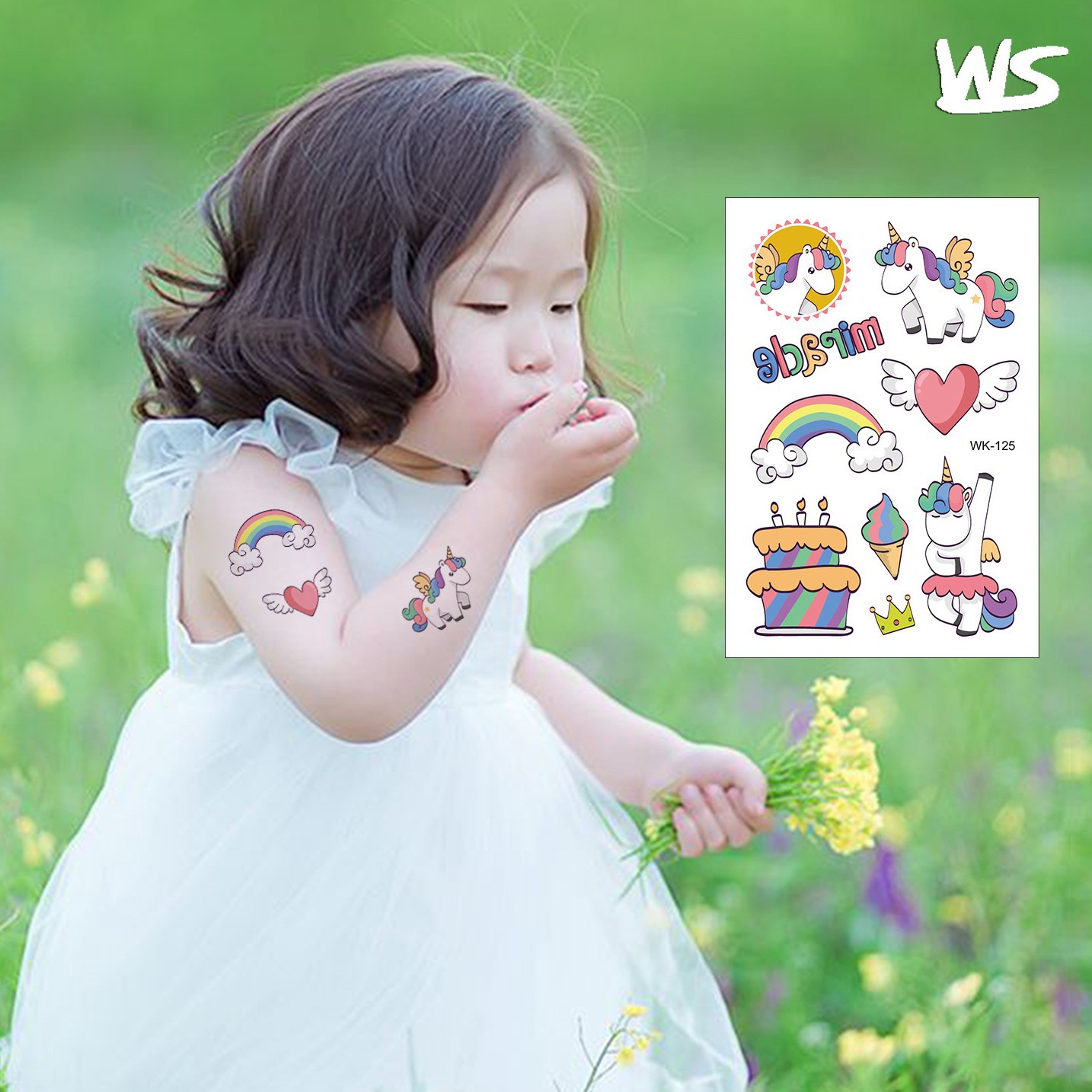 Tatuajes Temporales Infantiles de Unicornio y Sirena Papel de Transferencia de Agua Multicolor para Niños