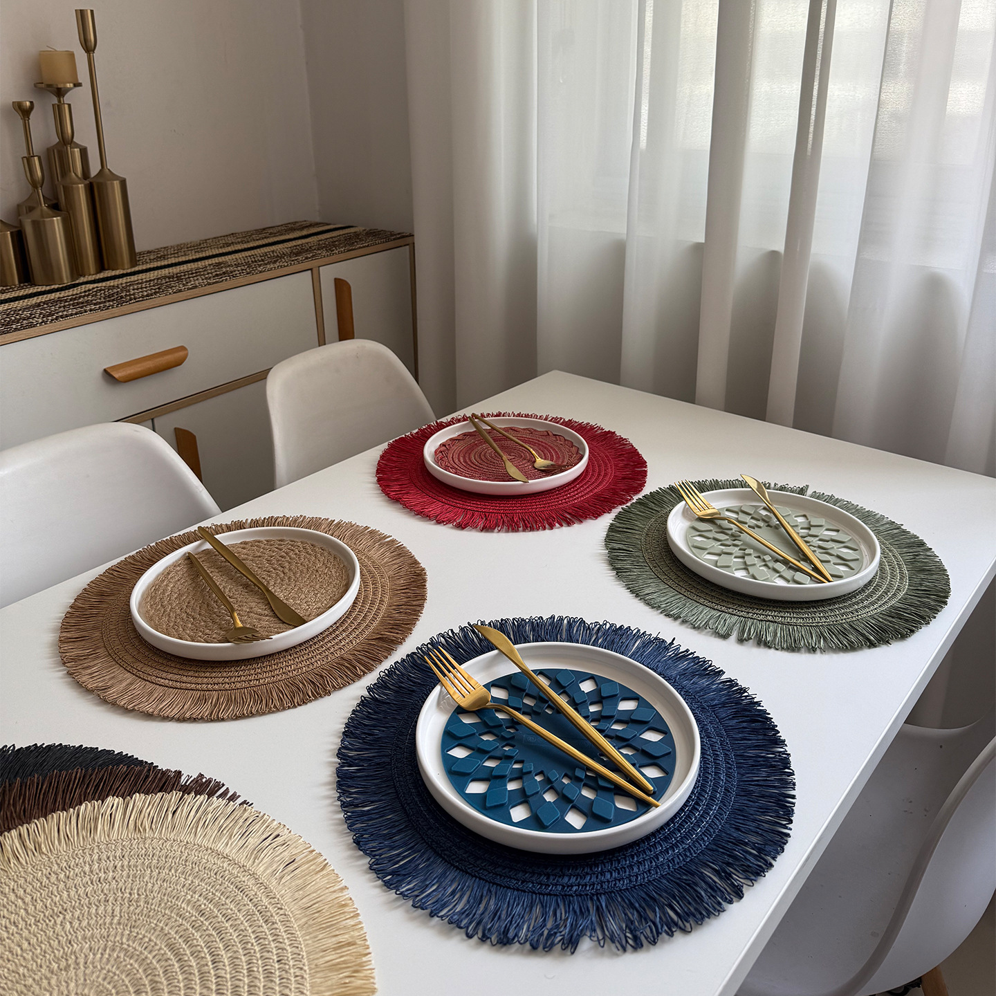 Cojín de papel tejido cojín de mesa redondo de papel cojín de aislamiento antideslizante americano cojín de taza de decoración de vacaciones