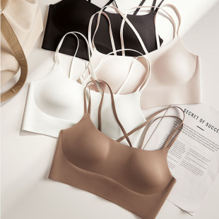 Breathable Sports Beautiful Back Seamless Intimates Women's Glossy One-Cup Push-Up Cross Back Sexy Wire-Free Bra