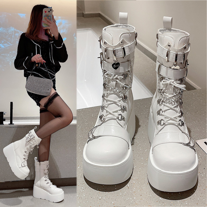 2023 thick bottom muffin small short boots for women Autumn New heightened punk style casual Martin boots thin thin single boots