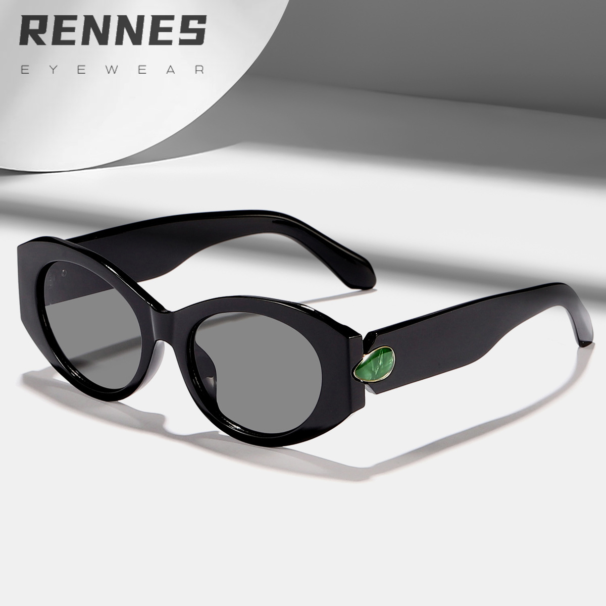 Gafas de sol de moda europeas y americanas, marco ovalado retro, accesorios de gemas, gafas de sol de pasarela de lujo ligero de alta gama para mujer