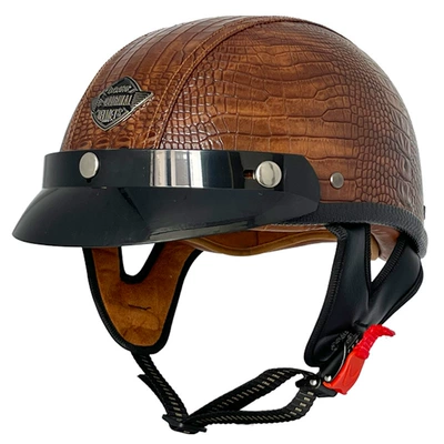 Motosiklet kaskı (dəbilqə) – electric motorcycle portable helmet cross-border - brown-crocodile-leather-helmet-m
