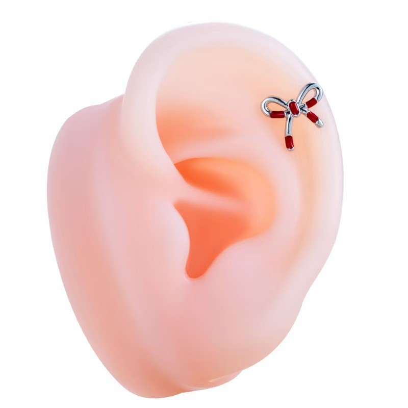 Sweet Cool Personality Titanium Steel Ear Bone Nails Dripping Oil Bow Screw Earrings Unique Niche Design detail image 7
