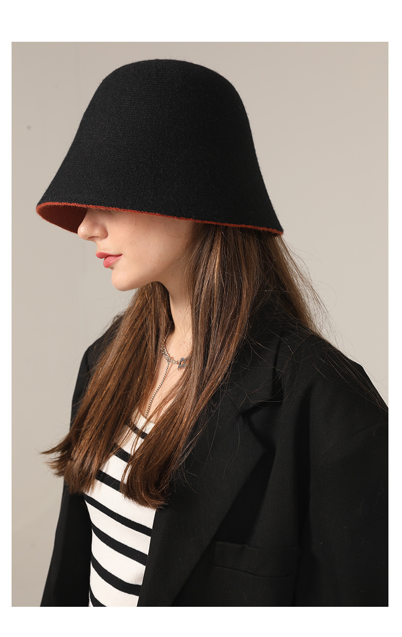 Gorro bucket de punto para mujer otoño invierno estilo coreano_voghion.com