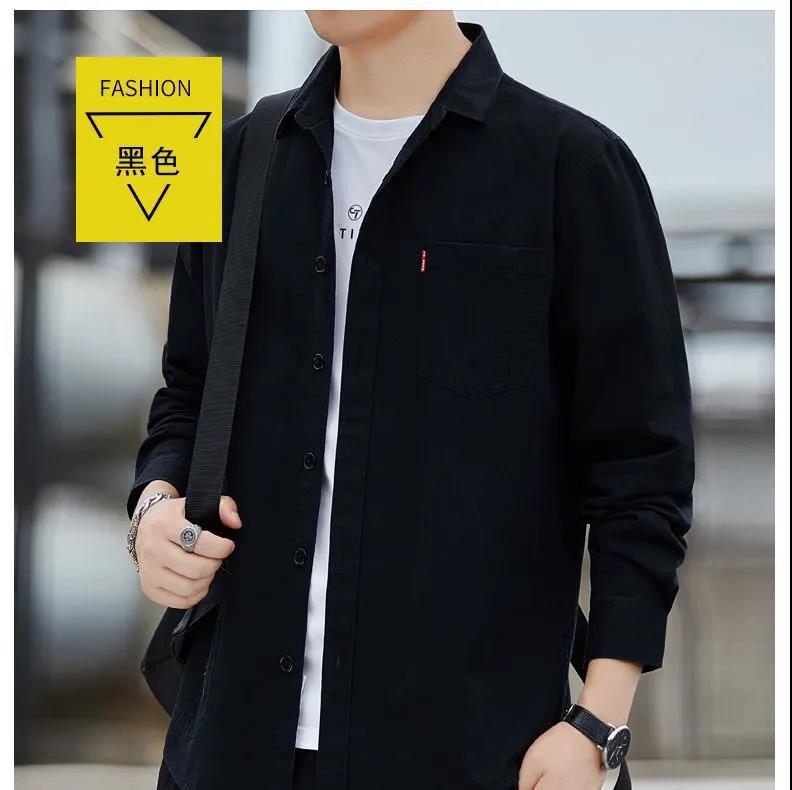 Ropa de hombre de alta gama 100% algodón suelta chaqueta de manga larga camisa de los hombres de primavera y otoño camisa de los hombres de moda abrigo de mezclilla