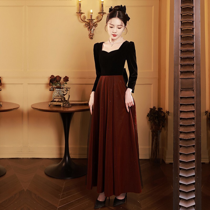 Plus size toast dress chubby girl bridal engagement maternity evening dress French slimming belly covering black host dress for women