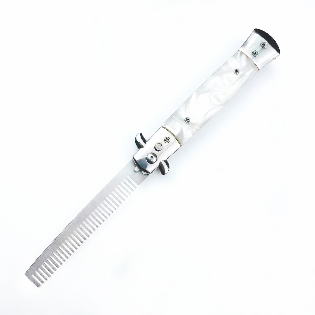 Mariposa cuchillo peine de acero inoxidable plegable de primavera espalda grande cabeza de aceite regalo de empresa peine para mascotas suministros ventas directas de la fábrica