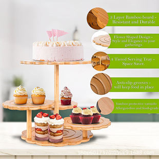 Cross-Border Bamboo Wooden Cupcake Stand 4-Layer Serving Tray Stand Wedding Party Solid Wood Food Stand