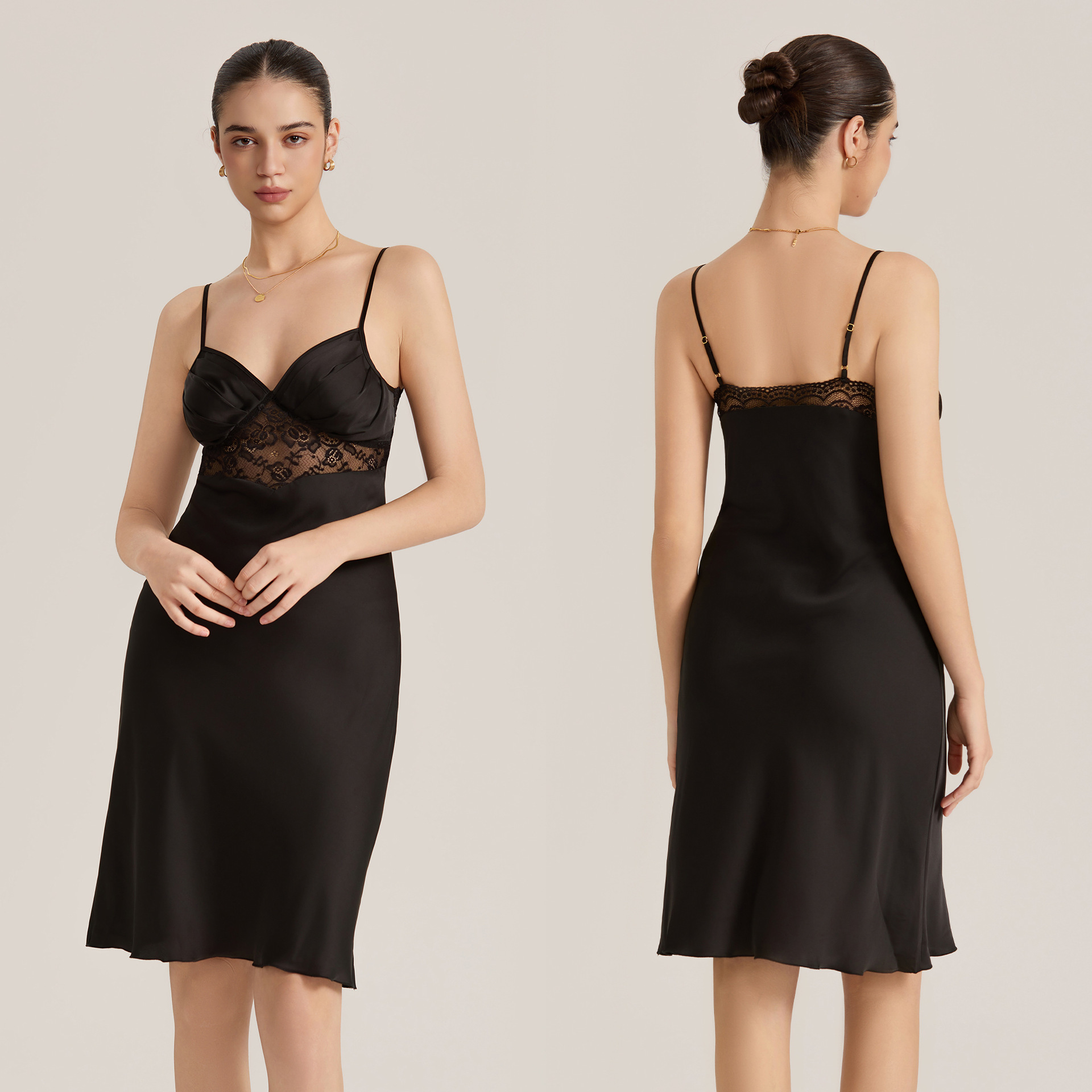 Nuevo sexy encaje empalmado ping-pong pijama damas verano sencillo satén chiffón ropa para el hogar CQ3914