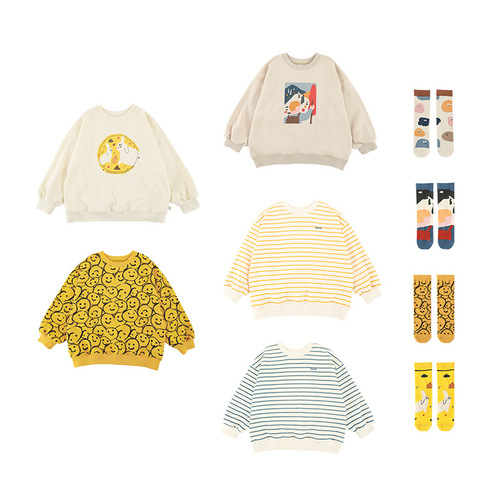 Wulibu Yitong Fun Printed Casual Sweater Children's 2024 Spring and Autumn New Vitality Girls' Velvet Warm Tops