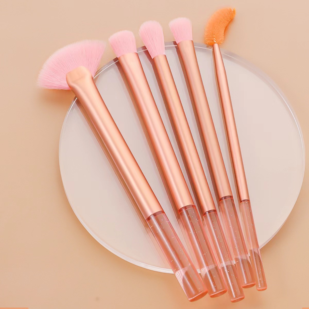 5 mini cepillo de maquillaje mango de cristal caja de almacenamiento a prueba de polvo cepillo de sombra de nariz cepillo de ojos conjunto completo cepillo de sombra de ojos transfronterizos