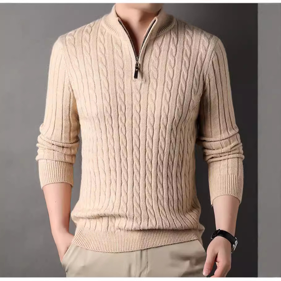 Flor torcida de manga larga otoño y invierno nuevo comercio exterior transfronterizo camisa de punto medio cuello de cremallera suéter casual diario