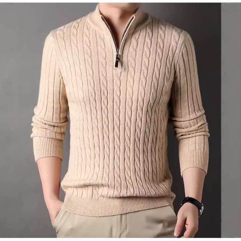 Twisted Long-Sleeved Autumn and Winter New Cross-Border Export Knitwear Half Turtleneck Loose Zipper Casual Daily Knitwear Twisted Long-Sleeved Autumn and Winter New Cross-Border Export Knitwear Half Turtleneck Loose Zipper Casual Daily Knitwear