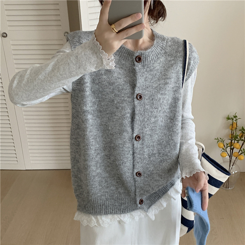 European Station 2026 Spring New Simple Solid Color Single-Breasted Alpaca Wool Knitted Vest Sleeveless Jacket for Women