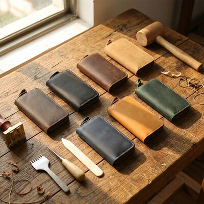 复古疯马皮钥匙包真皮大容量多功能收纳包头层牛皮男士家用锁匙包
