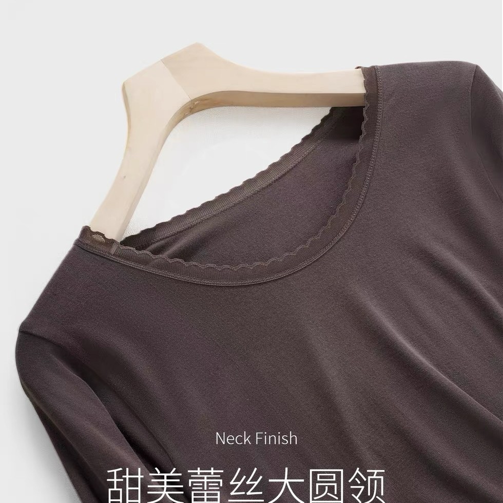 Thin lace keep warm thermal underwear with a round collar