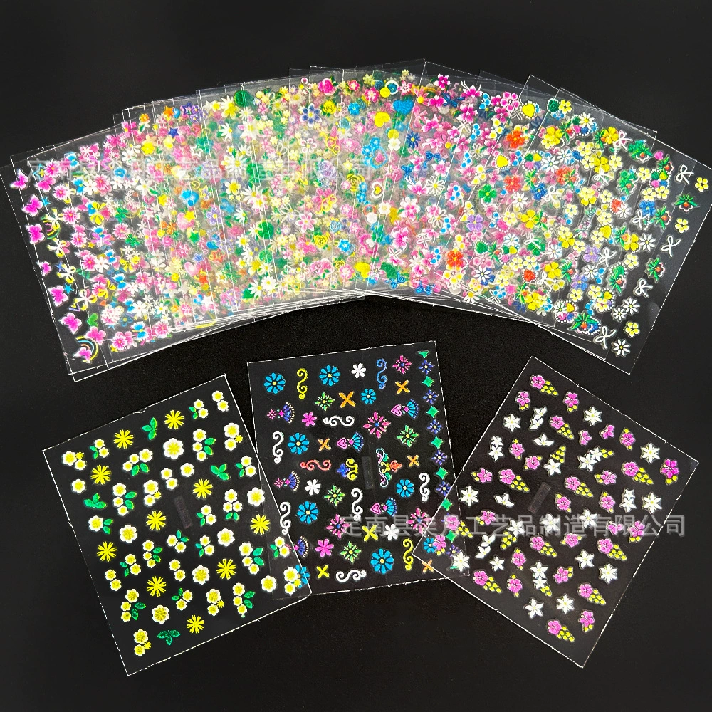 Популярные черно-белые наклейки для ногтей с блестками от Amazon, наклейки для ногтей в японском стиле с изображением свежих цветов, сердечек и звезд.