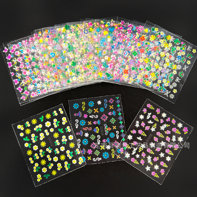 Amazon's Popular Black and White Floral Nail Stickers with Glitter, Japanese-Style Fresh Flowers, Hearts, and Stars Nail Stickers