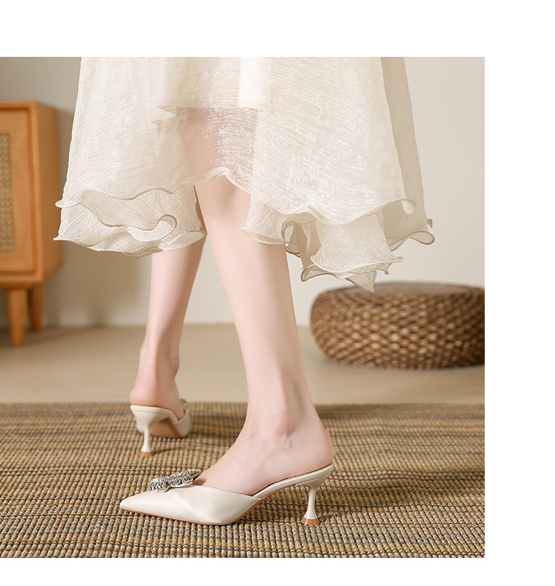 2023 Summer New Pointed Toe Stiletto Sandals Women's Shoes Rhinestone Baotou slippers high-heeled women's sandals and slippers half drag_voghion.com