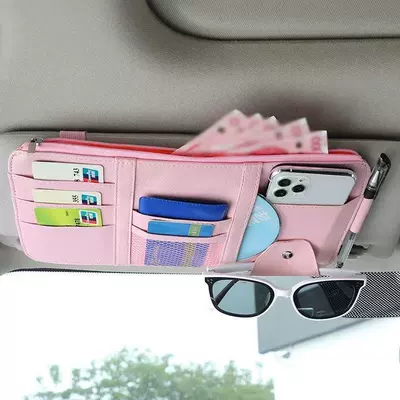 Car Glasses Clip/Bill Clip – storage bag, interior accessory - sunshade-storage-bag-pink-with-zipper