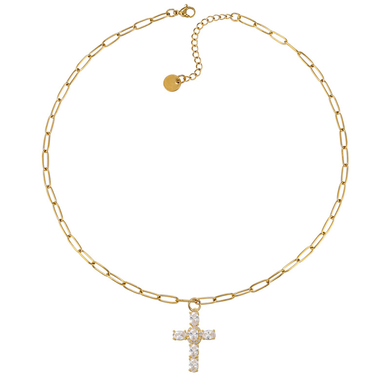 Fashion Cross Copper Inlay Zircon Pendant Necklace 1 Piece