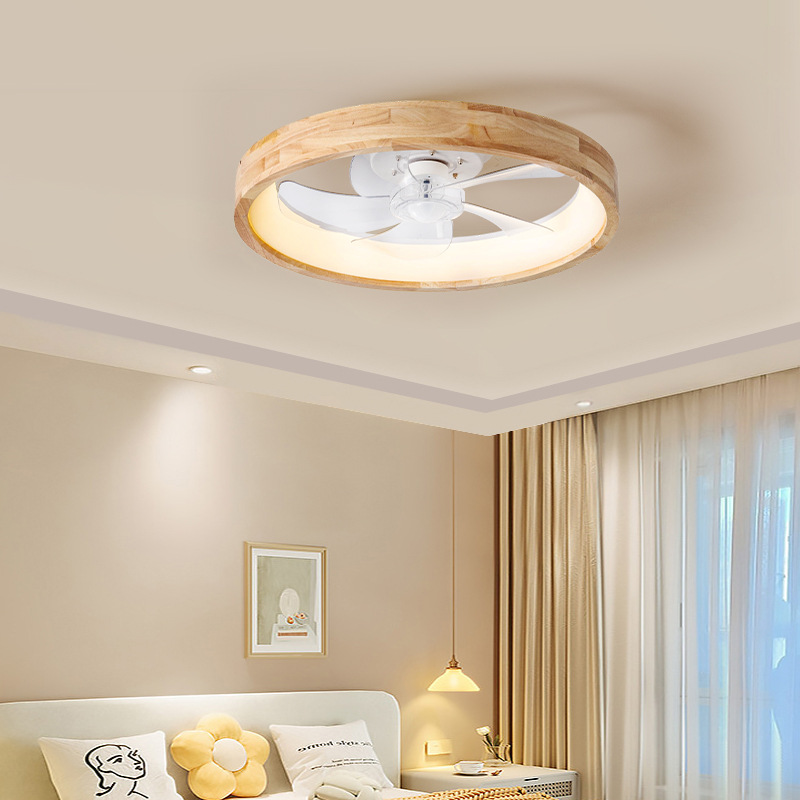 Ventilador de Techo con Luz de Madera y ABS, Control por App y Control Remoto, para Sala de Estar y Dormitorio