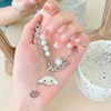 Retroreflective cute necklace from pearl, chain, pendant stainless steel, sweater hip-hop style