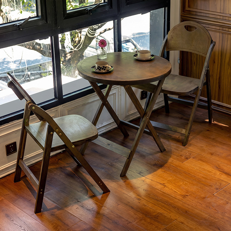 Simple Small Apartment Round Table Retro Solid Wood Foldable Square Table Living Room Balcony Home Coffee Table Dining Table Coffee Table and Chair