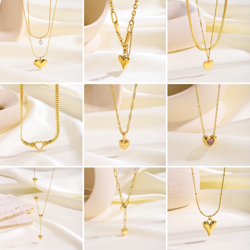 【爱心系列】跨境爆款心形不锈钢项链女百搭高级感金色桃心锁骨链