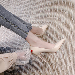 2025 Spring New French Pointed Toe High Heels Women's Black Stiletto Heels Shallow Mouth Large Size Fashionable Non-Tiring Single Shoes for Women