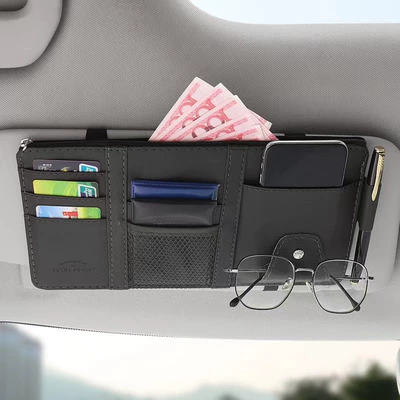 Car Sun Visor Multifunctional Storage Car Glasses Clip/Bill Clip - zippered-black