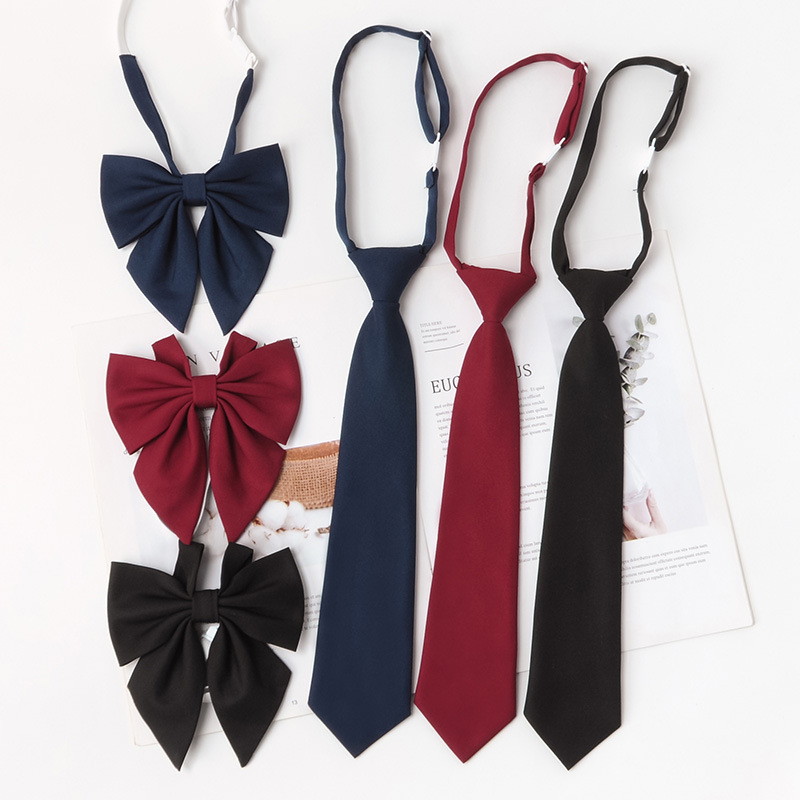 Black Burgundy Navy Small Tie Lazy No-Tie Shirt Uniform Tie Japanese College Style Bow Tie for Women in Stock Wholesale
