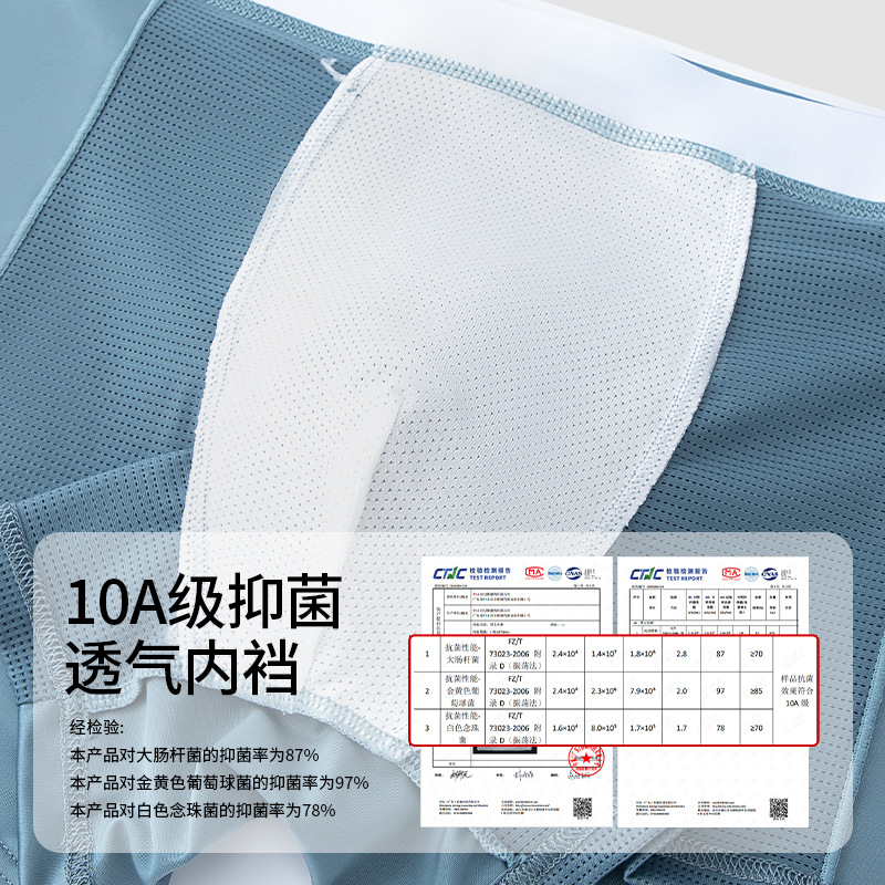 Calzoncillos de seda de hielo para hombres de nuevo estilo, pantalones cuadrangulares de gran tamaño 10A antibacterianos, transpirables y cómodos, pantalones cortos de malla de color sólido