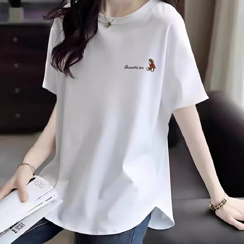 Irregular Curved Hem Short-sleeved T-shirt Women's Summer New Arrival chubby girl plus size Slimming T-shirt Pure Cotton All-match Top
