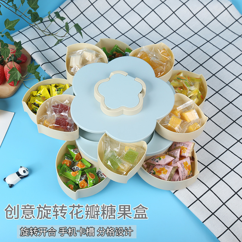 Double petal rotating plastic candy box creative cell phone card slot snack storage box fruit box gift wholesale