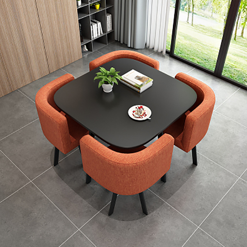 Orange 80cm square table + 4 cloth chairs