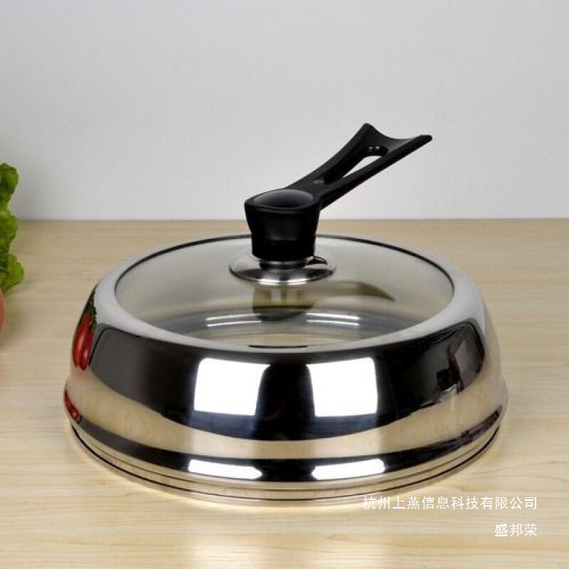 Factory Direct Sales Stainless Steel Pot Lid 304 Heightened Visible Stainless Steel Glass Pot Lid Can Stand Wok Lid