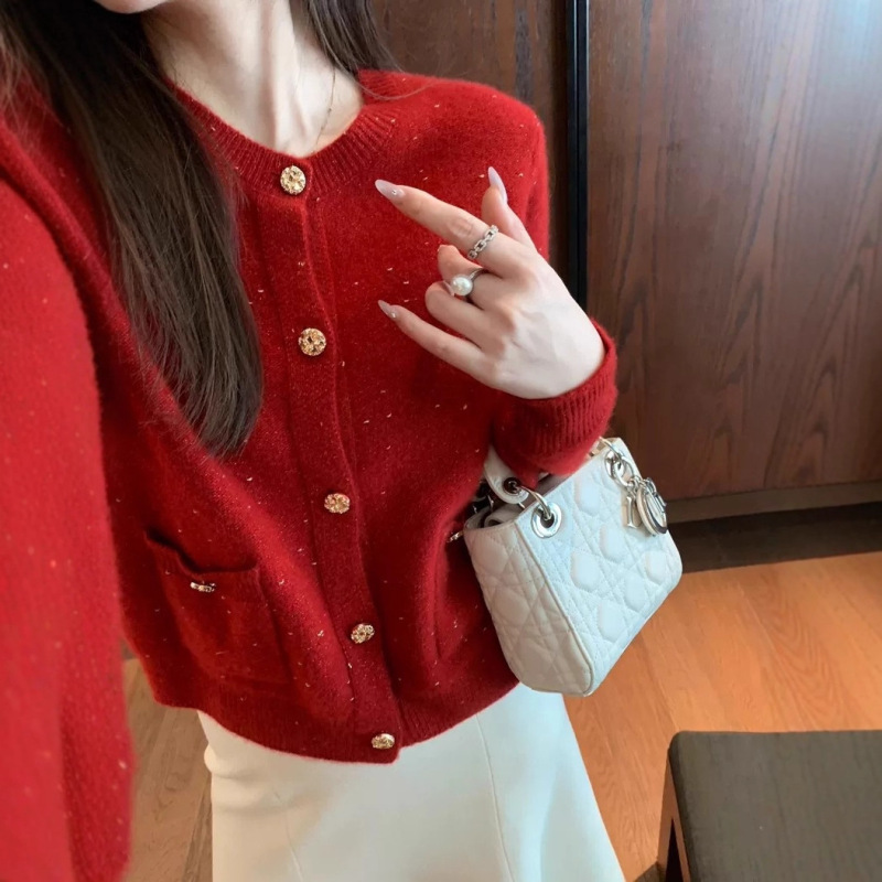 2025 Autumn and Winter New Pure Wool Long-Sleeved Cardigan Jacket for Women, Round Neck, Double Pockets, Elegant and Versatile Outerwear Knitwear for Women