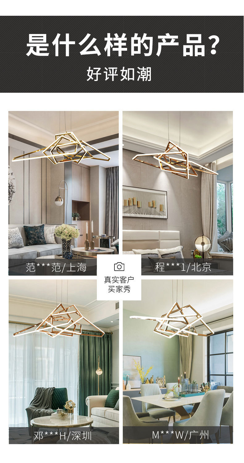 后现代轻奢吊灯创意设计师艺术多边形餐厅吊灯北欧不锈钢线条灯具-阿里巴巴