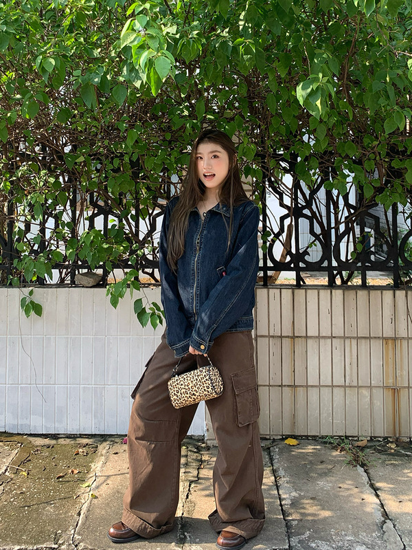 橘子树在哪儿美式做旧翻领牛仔外套女秋外穿休闲百搭拉链夹克上衣|undefined