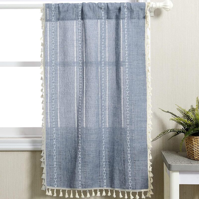 Amazon Cross-Border Curtain Rod Pocket Striped Three-Dimensional Embroidery Living Room Bedroom Floating Curtain No-Drill Curtain Wholesale Amazon Cross-Border Curtain Rod Pocket Striped Three-Dimensional Embroidery Living Room Bedroom Floating Curtain No-Drill Curtain Wholesale