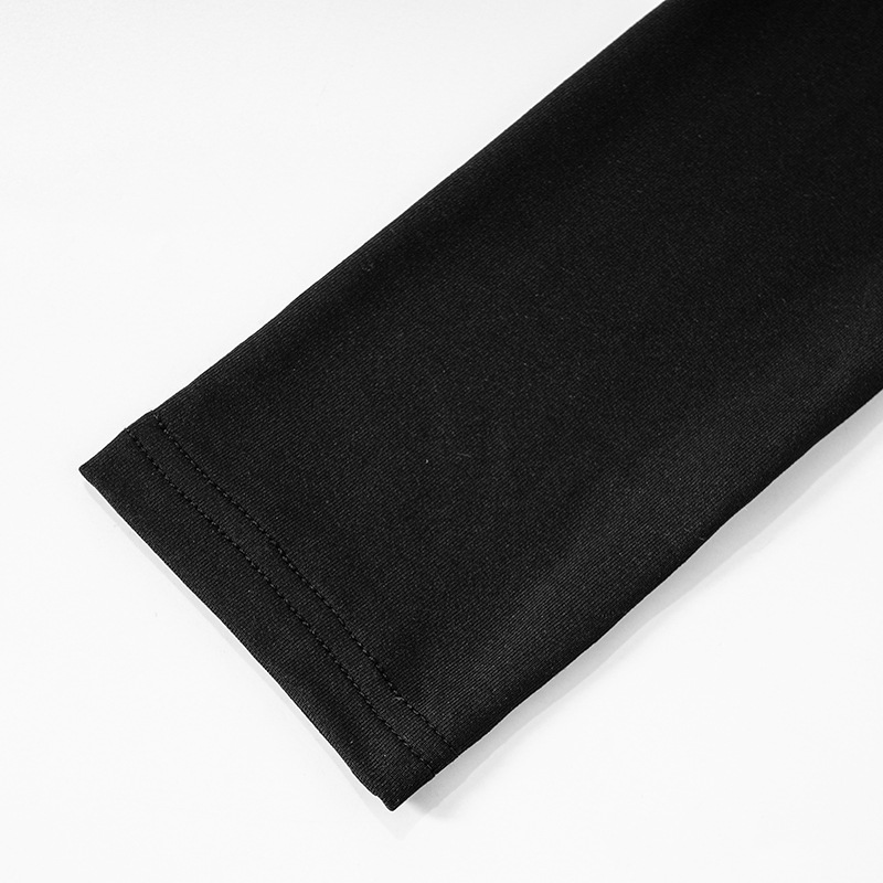 Fashion Solid Color Round Neck Long Sleeve Patchwork Spandex Polyester Above Knee A-Line Skirt